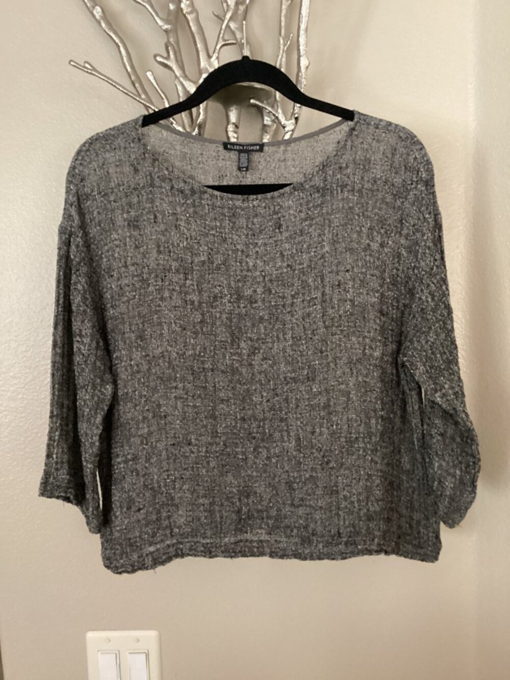 Eileen Fisher black and white line/nylon women's top, size large
